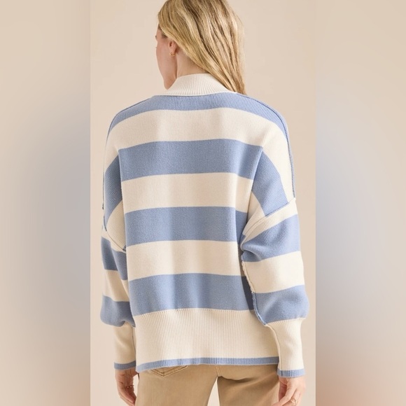 NEW with tags (NWT) Anthropologie Lydia Blue & White Striped Mockneck Sweater - Picture 3 of 11